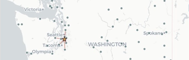 Regional airport application with airport locations plotted over map tiles